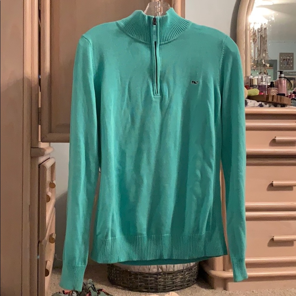 Aqua blue Vineyard Vines quarter zip sweater